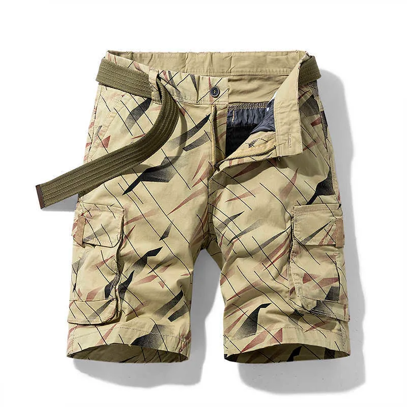 2021 Sommer Neue Männer Casual Retro Classic Pocket Overalls Shorts Mode Cotton Camouflage Shorts Männliche Tante Shorts X0601