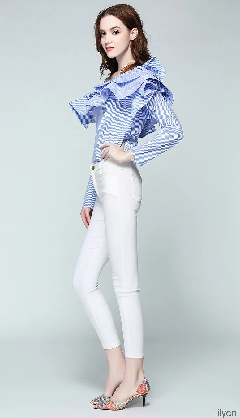High Quality Off Shoulder Ruffle Blouse Sexy Women Shirt Casual European  Style Party Clothes Long Sleeves Design From Lilycn, $33.47 | DHgate.Com, image size:776x1347