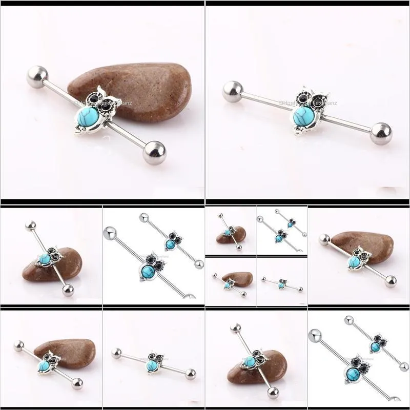 owl industrial barbell piercing cartilage stainless steel 14g 38mm tragus earring sexy body jewelry men women 20pcs