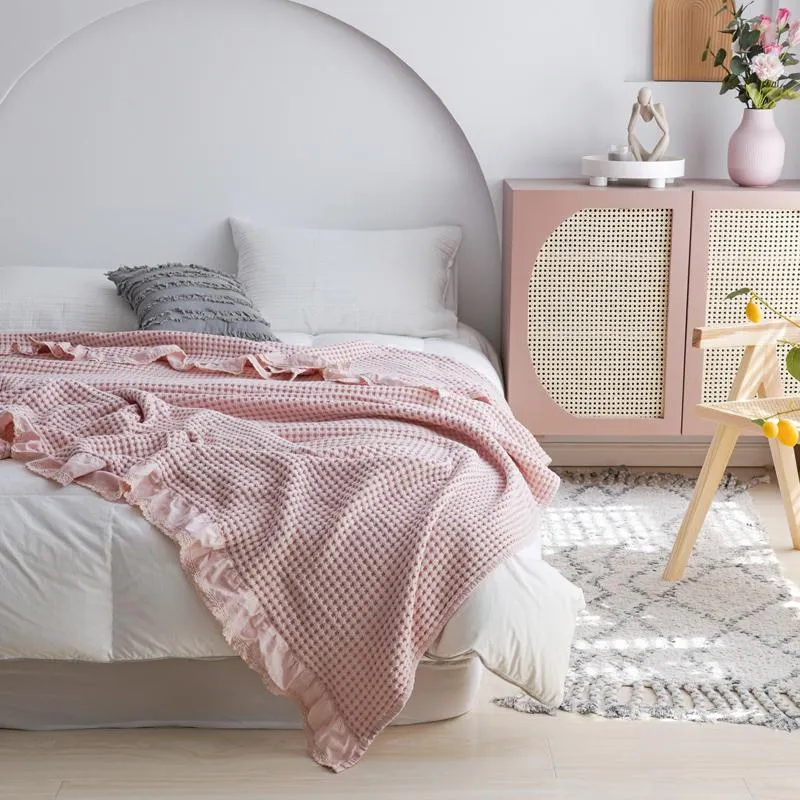Blush pink waffle throw cheap