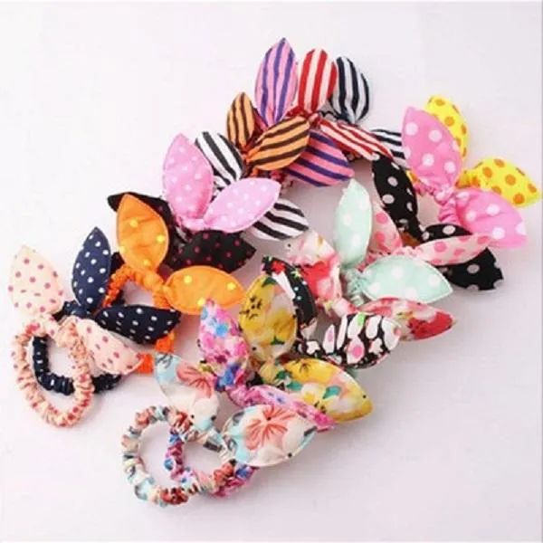 Kids and lady hair accessories head band cute polka dot bow rabbit ears headband with elastic scrunchy woman Ponytail Holder styles sending randomly