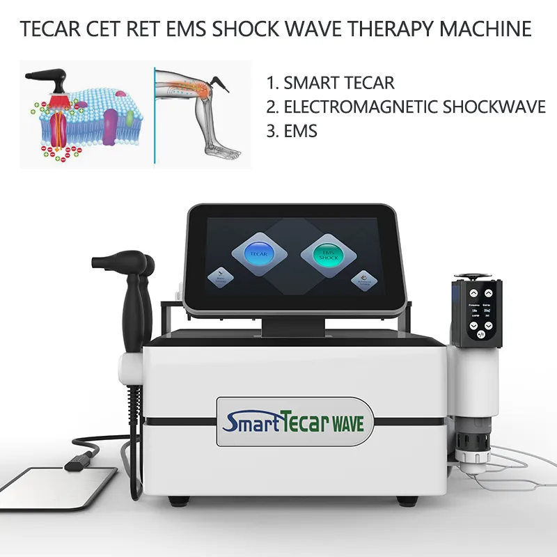 3 em 1 Inteligente Tecar RF CET RET máquina com punho de ondas de choque e emswave para dor confiável ed tratamento