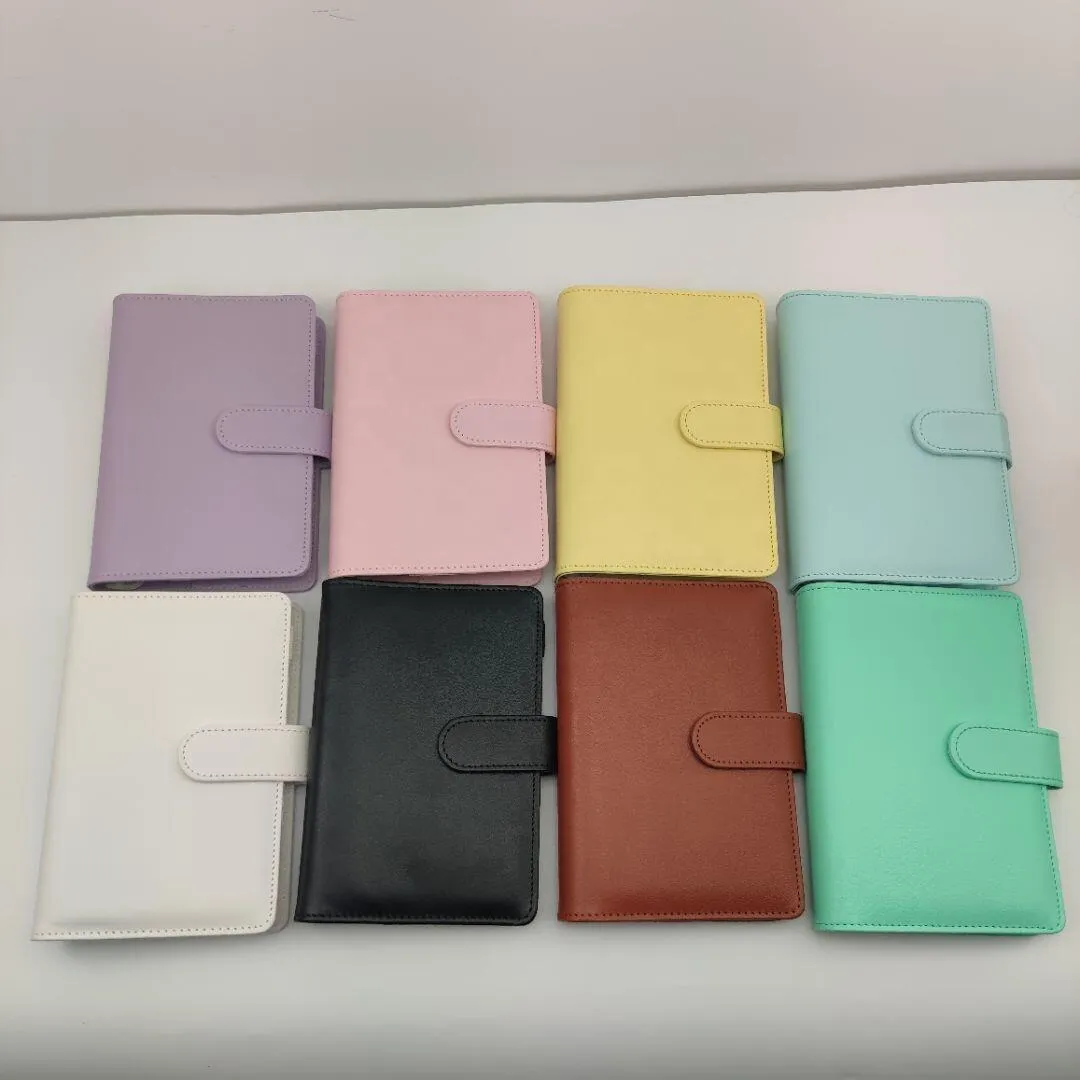 Venta al por mayor Carpeta de cuaderno A6 6 anillos Espiral Planificador de oficina de negocios Agenda Carpetas de presupuesto Color macarrón Cubierta de cuero de PU ((Binder Pockets))