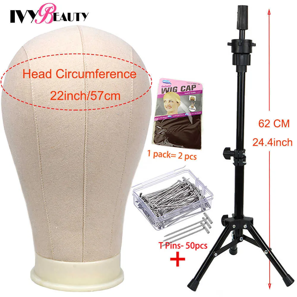 Canvas Block Head Bald Training Mannequin Head With Stand Display Styling Manikin Head With Wig Stand Tipod For Mannequin Wigs 211013