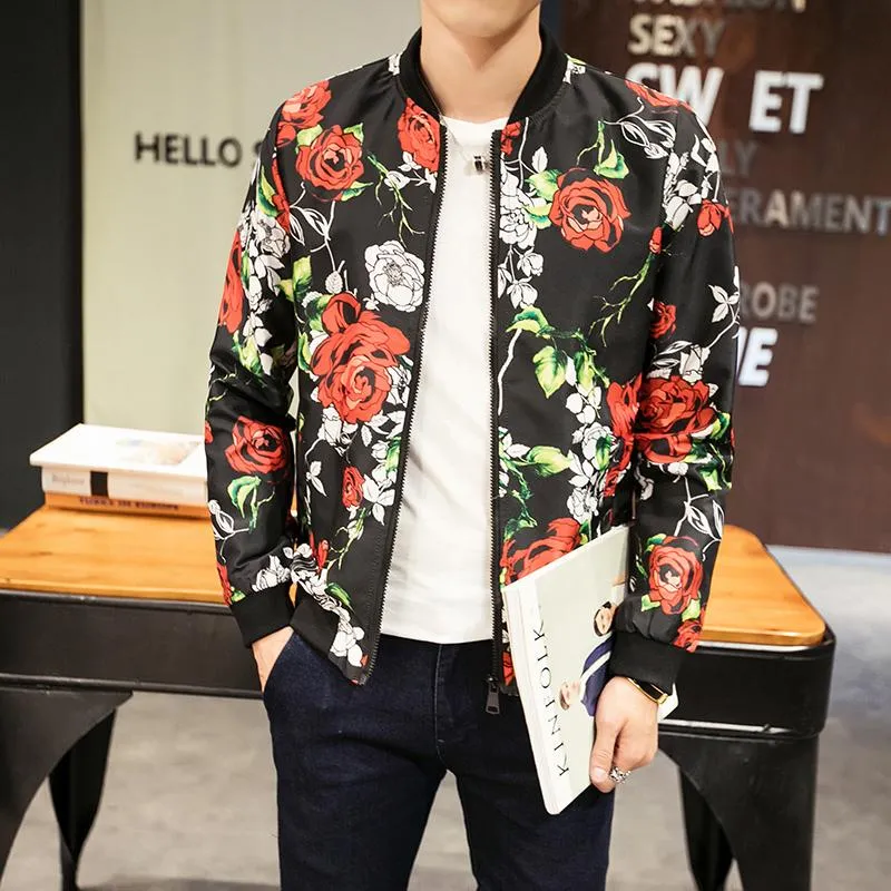 Bomber Jacket Men Floral Jacket Mens Slim Fit Jackets And Coats