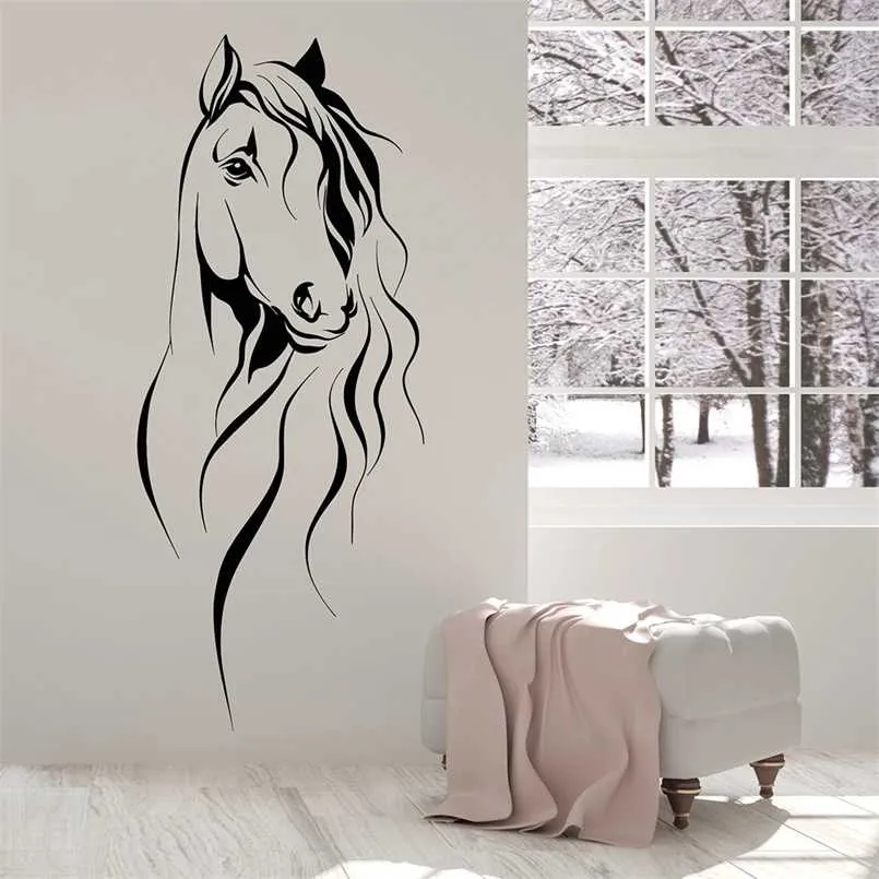 Beautiful Horse Head Wall Decal Pet Animal Art Decor Office Vinyl Stickers For Living Room Chinese Style Decoration W372 211025