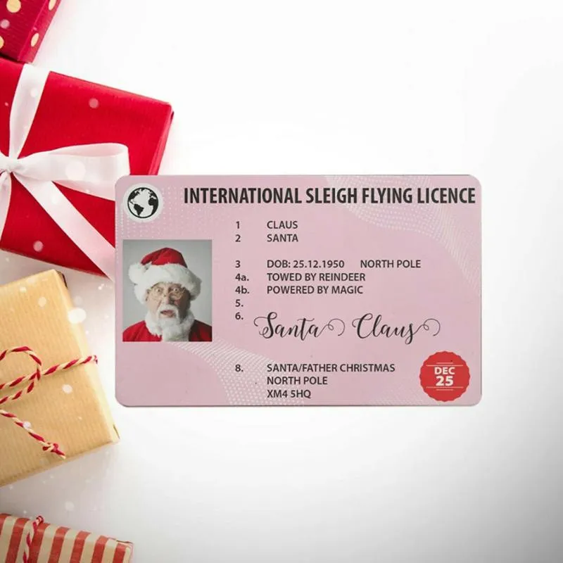 Greeting Cards 50pcs Santa Claus Flight License Christmas Eve Driving Licence Gifts For Children Kids Tree Decoration