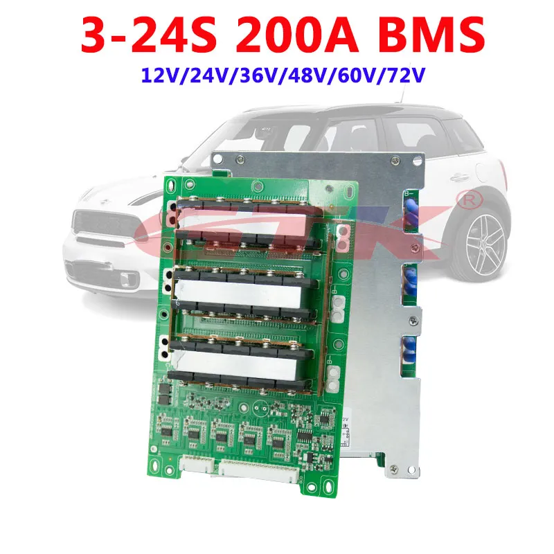 GTK Yüksek Akım Aynı Port BMS 3-24s 200A Sürekli Li İyon Lifepo4 12 V 48 V 72 V Güç Bataryası Otomobil için Kurulu Koruma