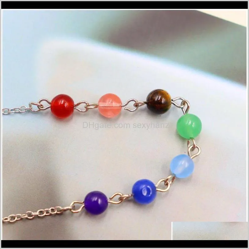 (10strand/lot) wholesale reiki pendulum chain healing mixed 7 chakra gem stone beads chain accessories charms colorful qyloqi