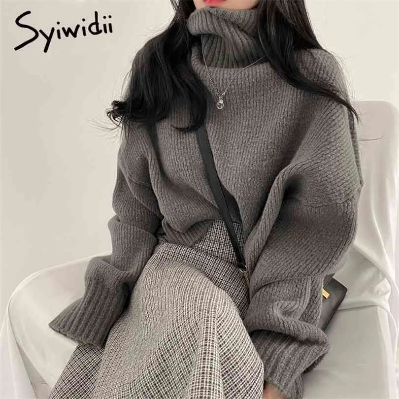 Syiwidii Blue Turtleneck Sweaters for Women Fall Winter Pullovers Short Knitted Loose Korean Top Fashion Casual Jumpers 210922