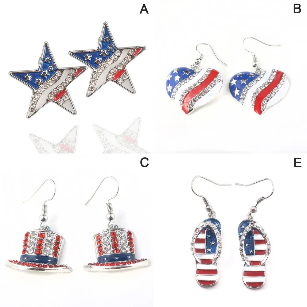 1Pair American USA Flag Star Pantofole Forma Ciondola Orecchini a goccia Giorno dell'Indipendenza Gioielli Regali Stile di moda Gancio per l'orecchio Gioielli X0709 X0710
