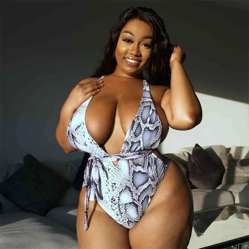 Plus Size Stroje Kąpielowe Kobiety Swimsuit Sexy Print Bandaż Garnitury Kąpielowe Letnia Plaża Wear Swimming Garnitur na 5XL 210625