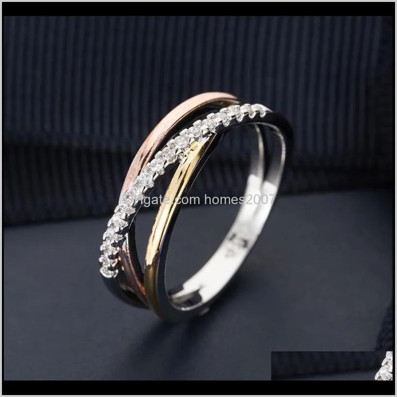 three tone x shape cross - cut crystal wedding rings for women trendy dazzling cz stone large modern luxury jewelry gifts