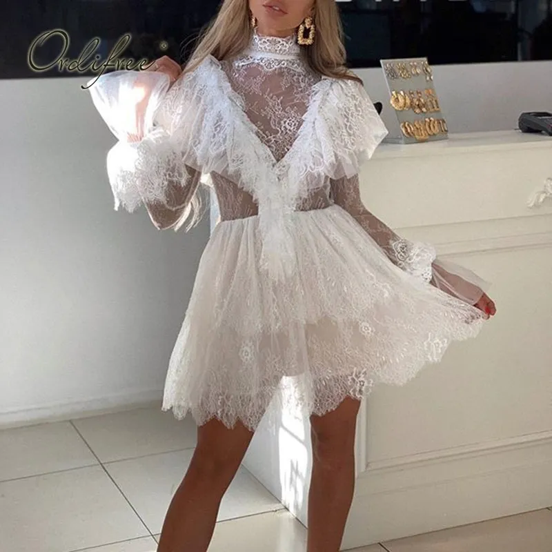 Sexy White Lace Tunic Beach Sequin Mini Dress For Women Sexy White Lace Tunic Beach Sequin Mini Dress For Women