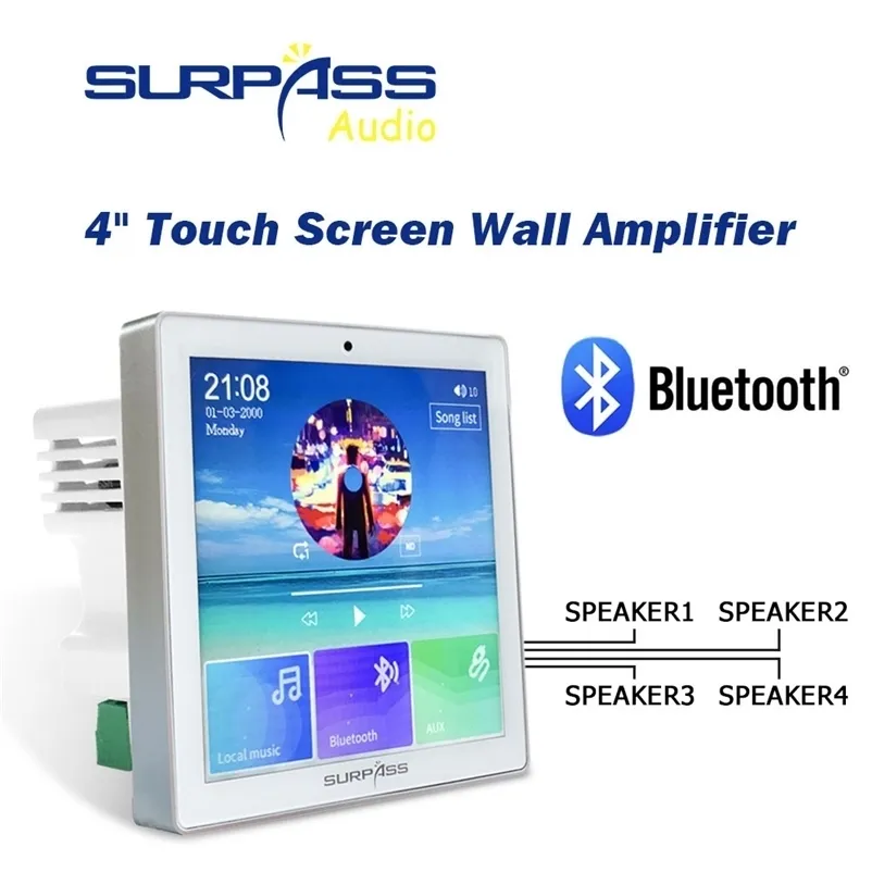 Smart Home Audio 4-Kanal-Wireless-Bluetooth-Wandverstärker mit Touchscreen, Unterputzradio, USB-Verstärker, Stromversorgung für Lautsprecher 211011
