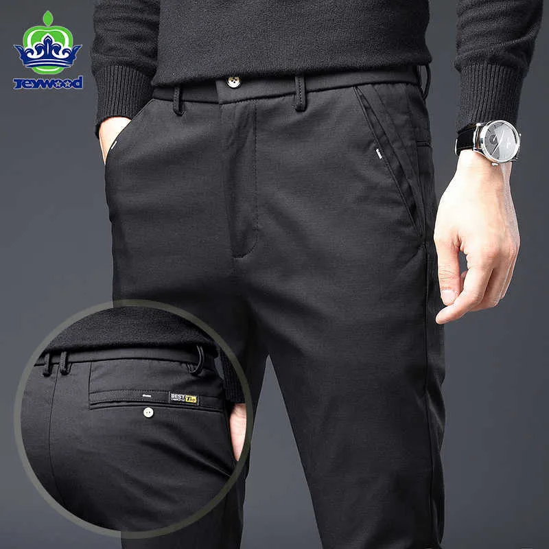 Automne pantalons décontractés hommes droite noir kaki gris pantalon coton affaires Slim Fit marque de mode pantalon pour homme grande taille 28-38 210930