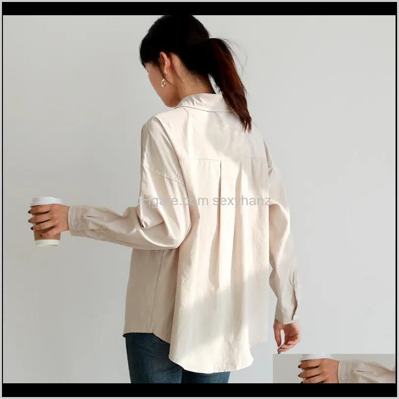 white shirts women`s 2020 autumn loose long-sleeved tops casual button solid turn-down collar blusas korean blouses ladies 08581