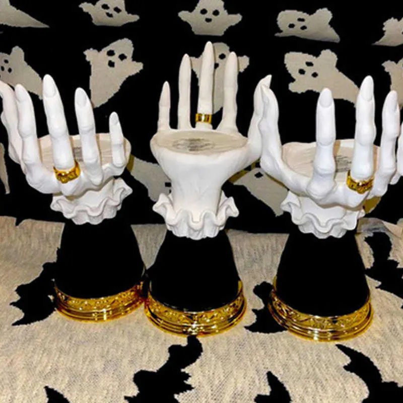Halloween Home Decor Candle Holder Stick Resin Tools Horror Witch Hand Single Wick Eve H0910
