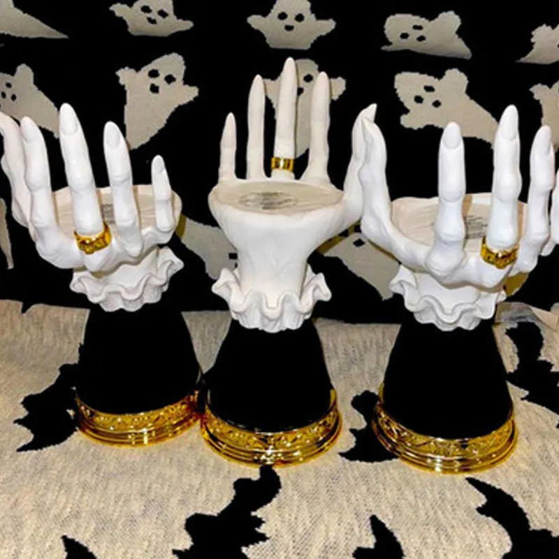 Halloween Home Decor Candle Holder stick Resin Tools Horror Witch Hand Single Wick Eve H0910