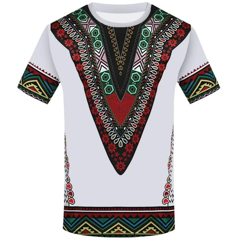 T-shirt da uomo Camicia Dashiki da uomo Colletto stampato in 3D T-shirt in costume nazionale africano Stile estivo all'ingrosso 2021
