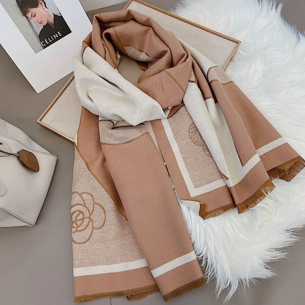 Winter Lady Scarf, High Quality Warm Cashmere Camellia Design Shawls Office Blanket Long Towel 180*70cm
