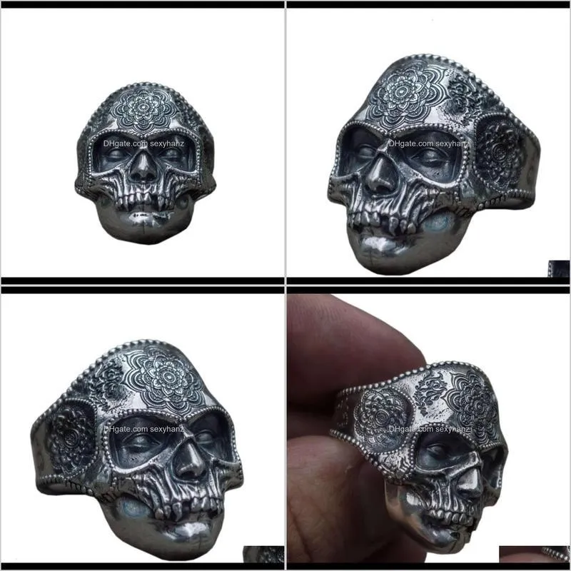 new mysterious figure pattern skull men`s personalized titanium steel ring