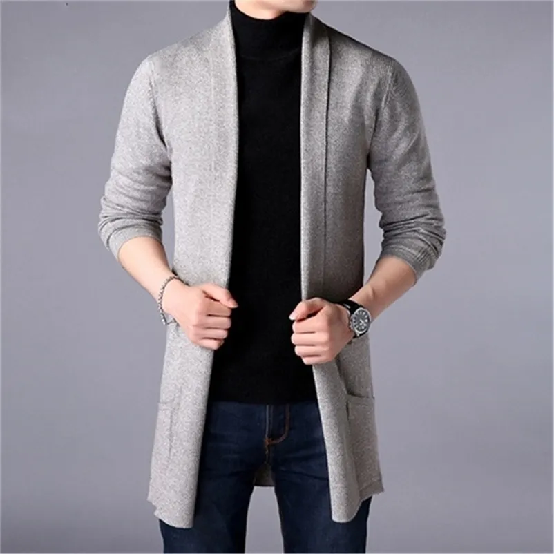 Sweater Coats Men Fashion Höst Mäns Slim Lång Solid Färg Strikkad Jacka Mode Mäns Casual Sweater Cardigan Coats 211109