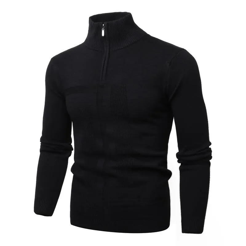 Mäns Tröjor Zipper Tröja Män Pullovers Man Mock Neck Slim Jersey Knitwear Höst Vinter Varm Vin Röda Business Jumpers