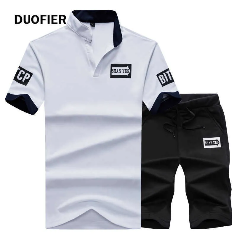 Sommeranzug Männer Sport Laufen Zweiteilige Herren Casual Poloshirt Herren Kurzhülse Shorts Anzug Männliche Größe 5XL Trainingsanzug 210603