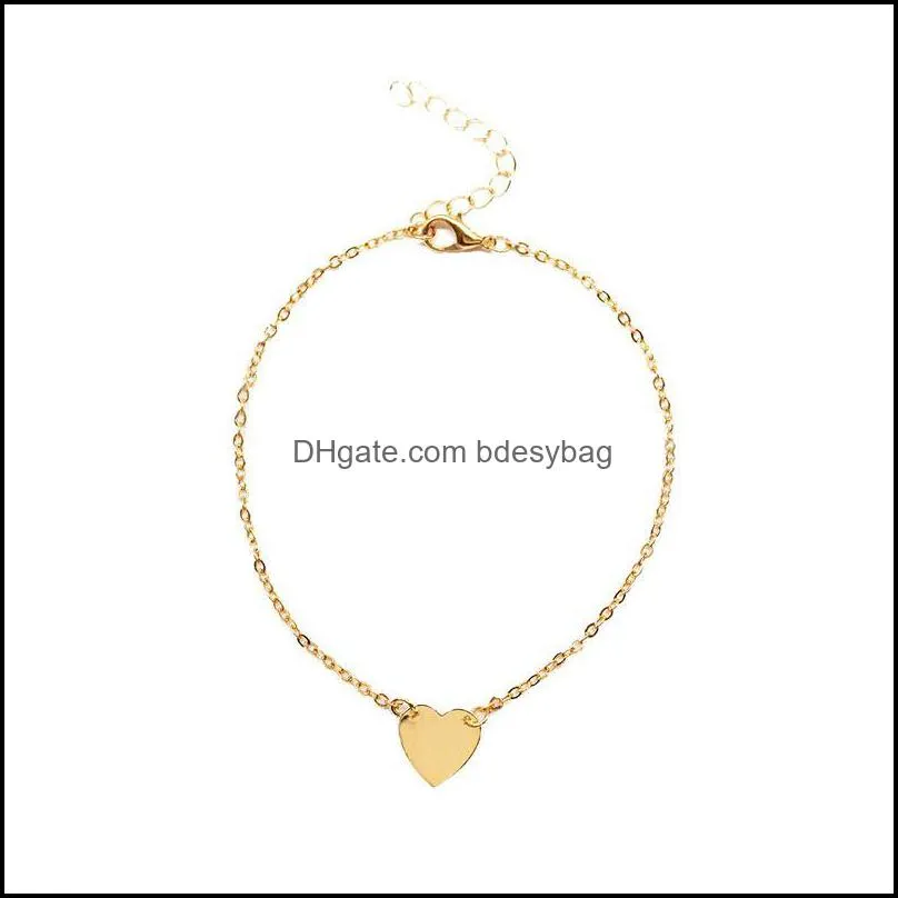 Cute Gold Silver Plated Heart Love Pendent Anklet Bracelet for Women Summer Foot Chain Jewelry Factory Price