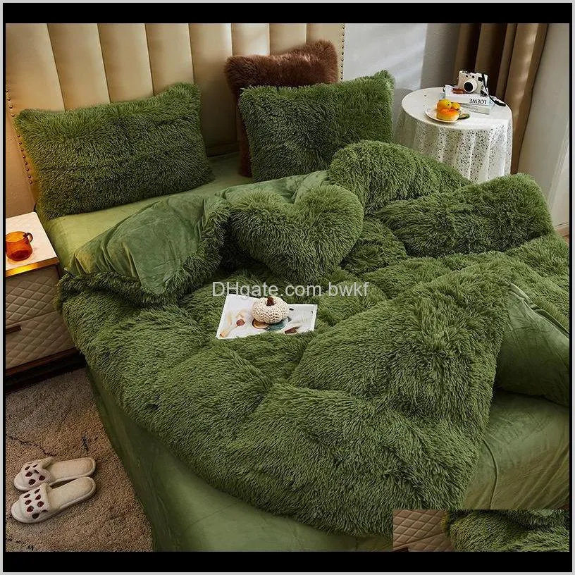 plush winter bedding set mink velvet duvet cover fitted sheet flat bed sheet pillowcases lamb velvet coral pure color 201128