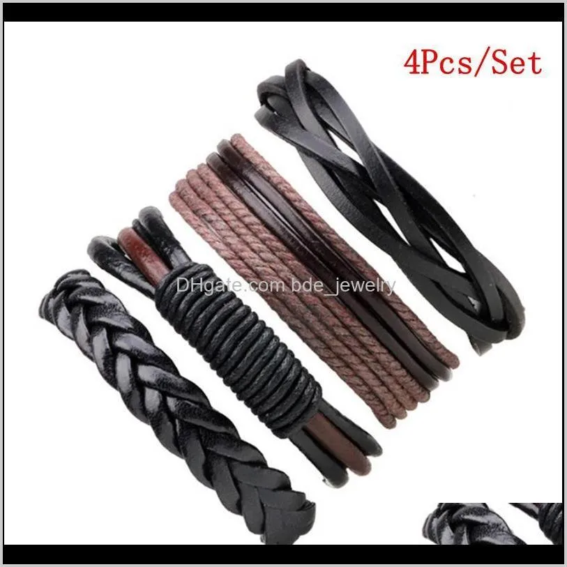 vintage punk rope multilayer leather bracelet for men handmade wristband bracelet jewelry wrap bracelets & bangles