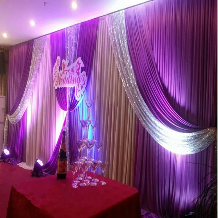 DHL gratuit 3 * 6 m Mariage violet avec paillettes Swags Drapé Rideau de fond de mariage 20 pieds (l) x 10 pieds (h) pour la décoration de fête de mariage