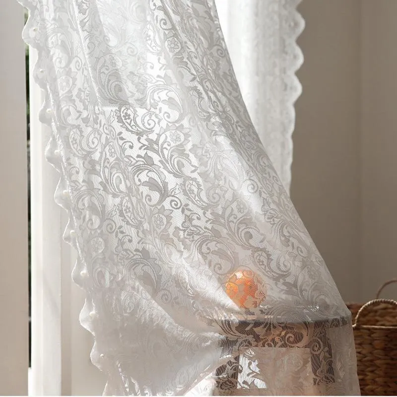 Curtain & Drapes White Double Side Lace For Princess Room Leaves Patttern Pearls Sheer Living Bay Window Balcony Blinds S487#D