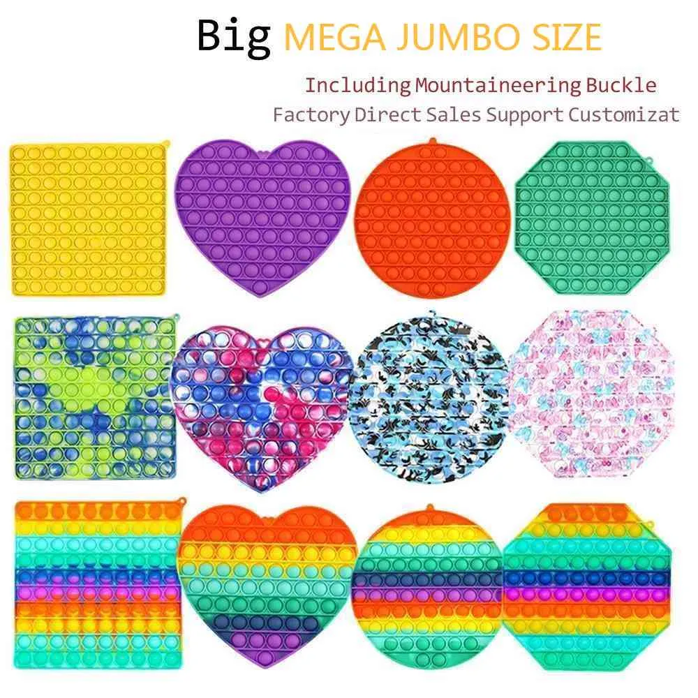 Mega Jumbo Rainbow Tie Dye Bubble Poppers Board Fidget Sensory Push Finger Game Pussel Leksaker Poo-Dess stora Stor Storlek Med Carabiner Key Ring Bag Pendant H4237HX