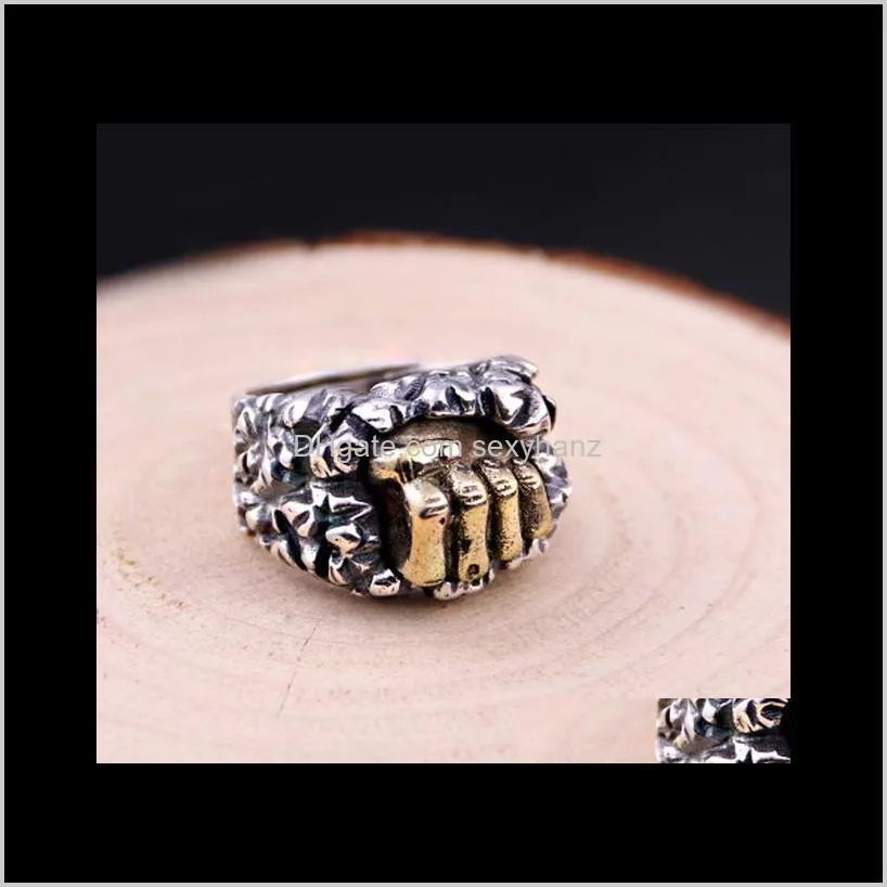 men wide ring jewelry mens boys design sense power gold fist hip hop finger ring 925 sterling silver ring jewelry size