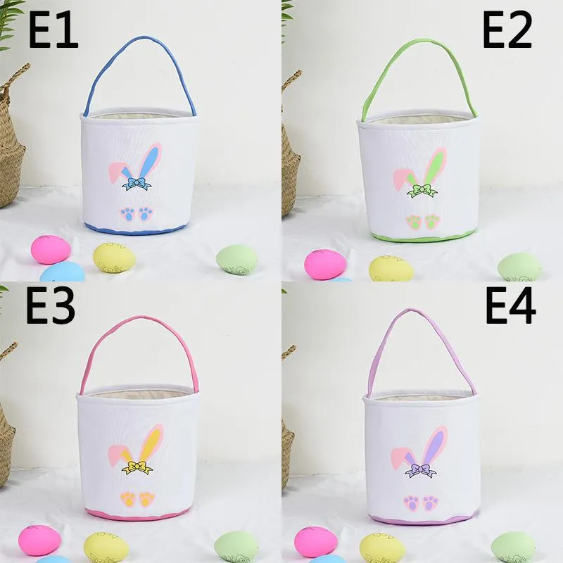Easter Bunny Basket Festive Rabbit Crooked Ears Print Bucket Kid Toy Candy Tote Bag Festival Party Gift