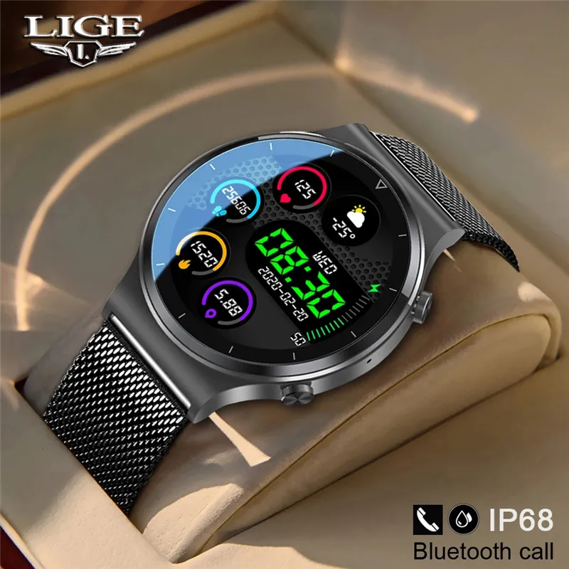 LIGE Smart watch Men Heart rate Blood pressure Full touch screen sports Fitness watch Bluetooth for Android iOS