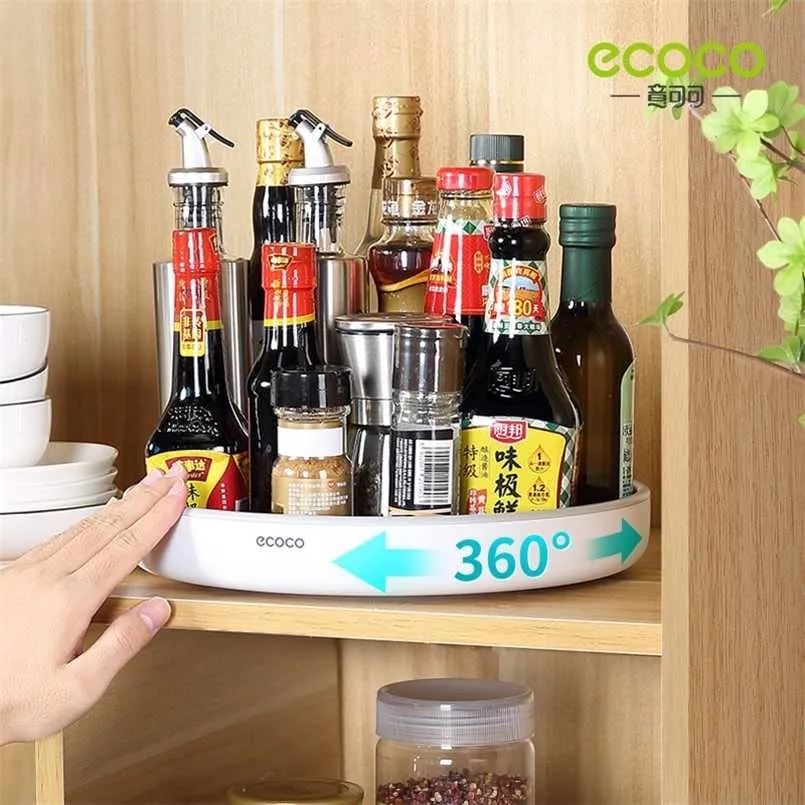 360 Rotating Tray Kitchen Storage Spice Rack Food Seasoning Organizer Cabinet Bathroom Makeup Rolling Plate 211112