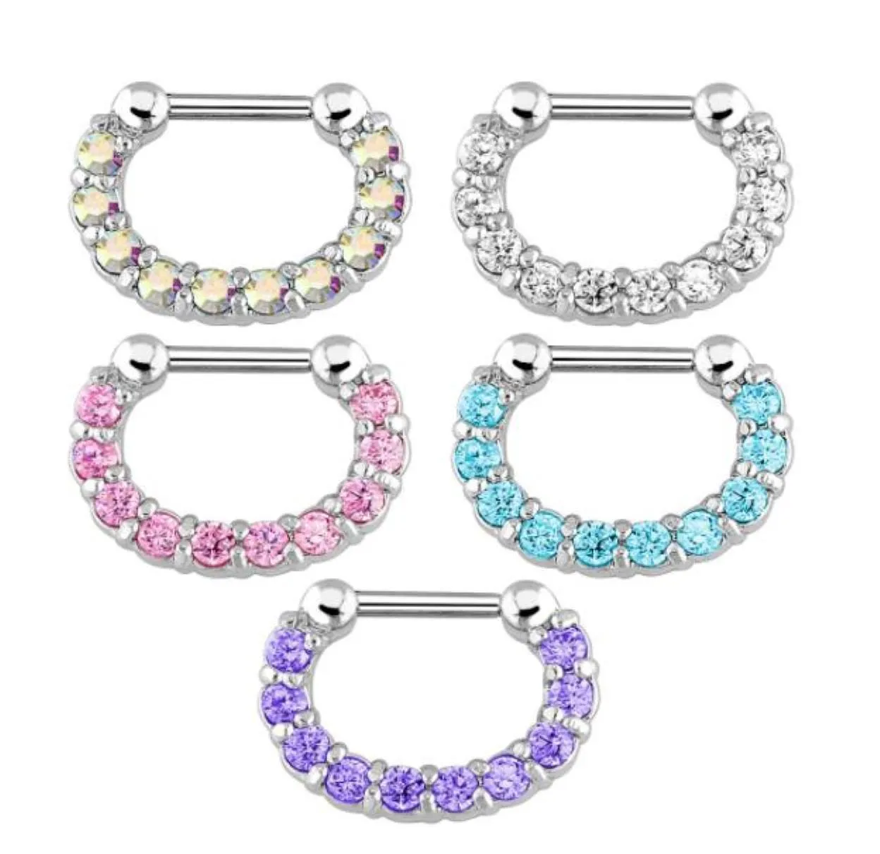 30Pcs Rhinestone Crystal Nose Hoops Unisex Surgical Steel Cz Septum Clicker Nose Ring Piercing Body Jewelry