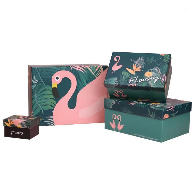 Gift Wrap 5Pcs Flamingo Plant Pattern Box Baby Shower Birthday Party Candy Small Bag For Kids Favor