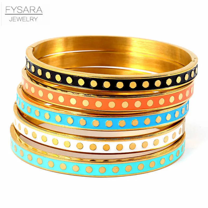 Fysara Coloré Émail Vague Point Conception Bracelets Bracelets pour Femmes Ronde Or Couleur Bracelets En Acier Inoxydable Bracelets De Mariage Q0719