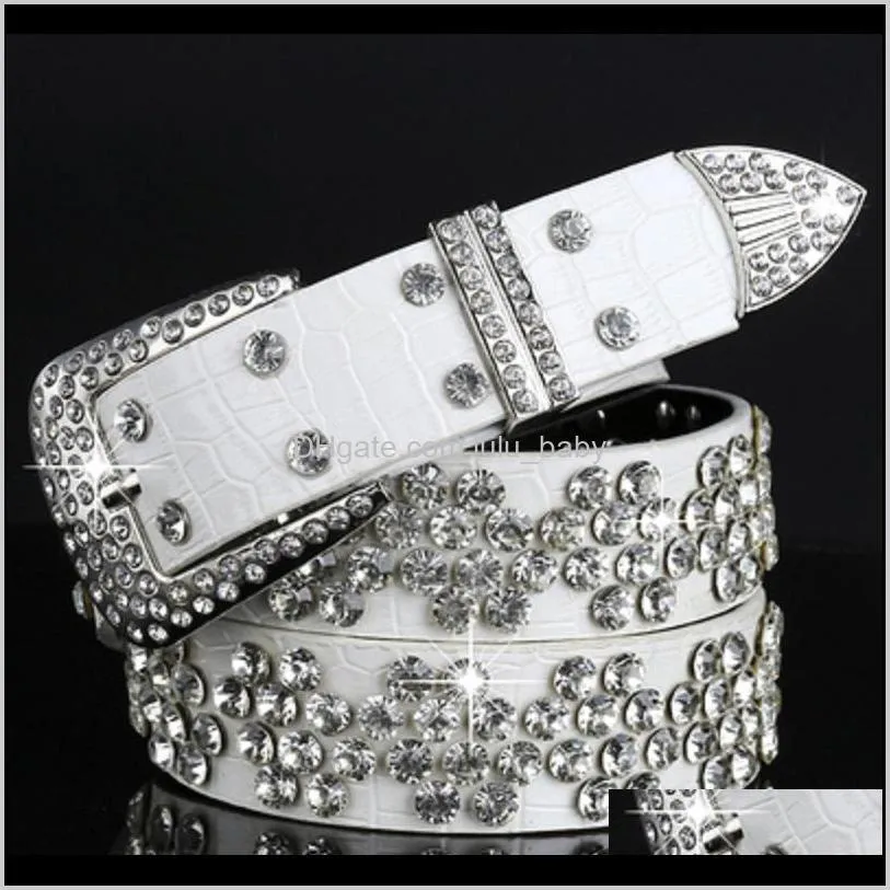 Moda Luksusowy Projektant Diament Cyrkon Krokodyl Skórzany Pas Dla Kobiet Kobiet Elegancki Biały Kolor 110 cm 36 FT AQ2K5 Paski IAS9V