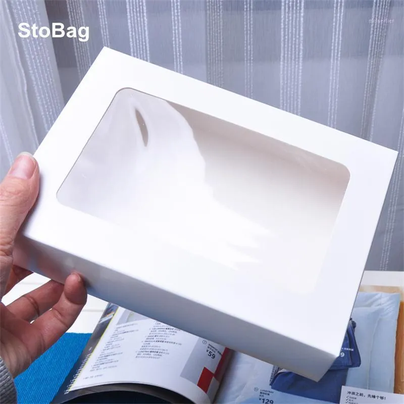 ギフトラップStobag 10pcs/lot White Paper Box Cookiesチョコレートパッキングバースデーパーティーハンドメイドビスケットの装飾明確な窓付き