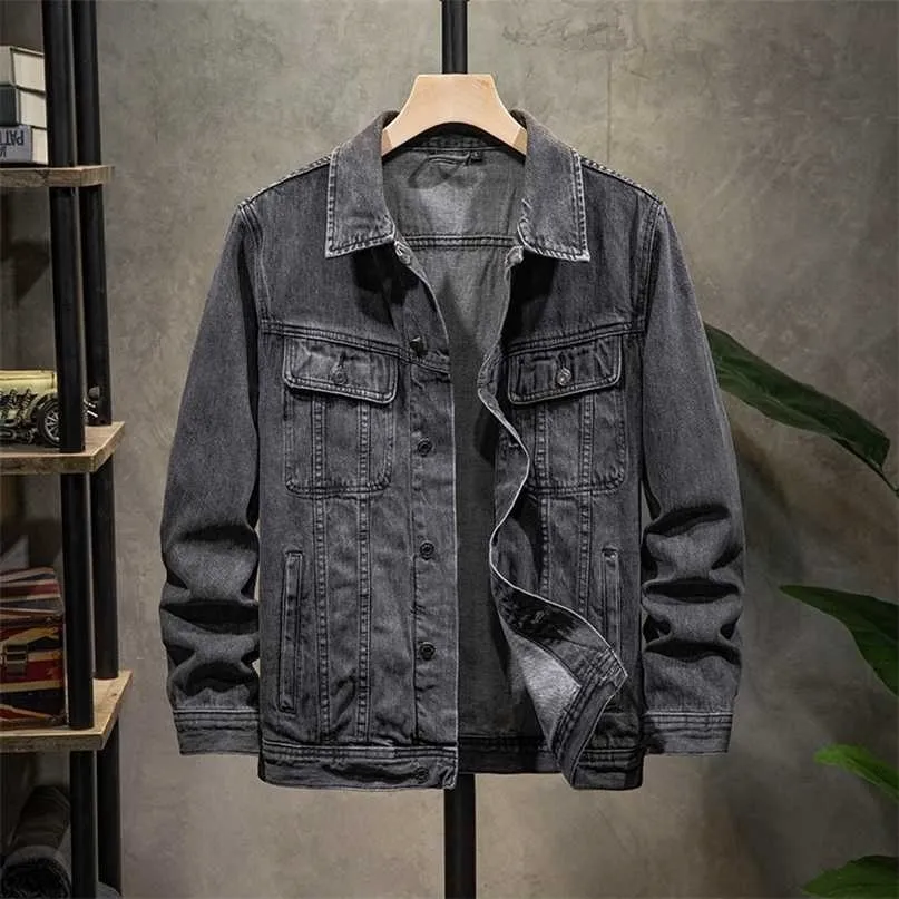 autumn men's denim jacket fashion casual loose lapel classic black retro cotton brand 211110