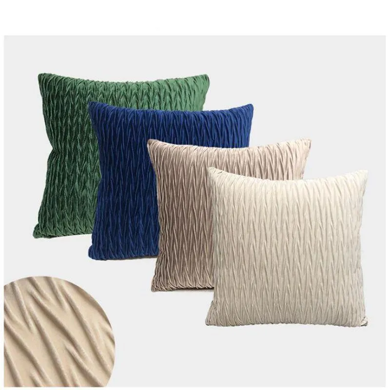 Cushion/Decorative Pillow Solid Velvet Cushion Cover Gery Blue Home Decoration Sofa Chaise Throw Case Pleated Cojines