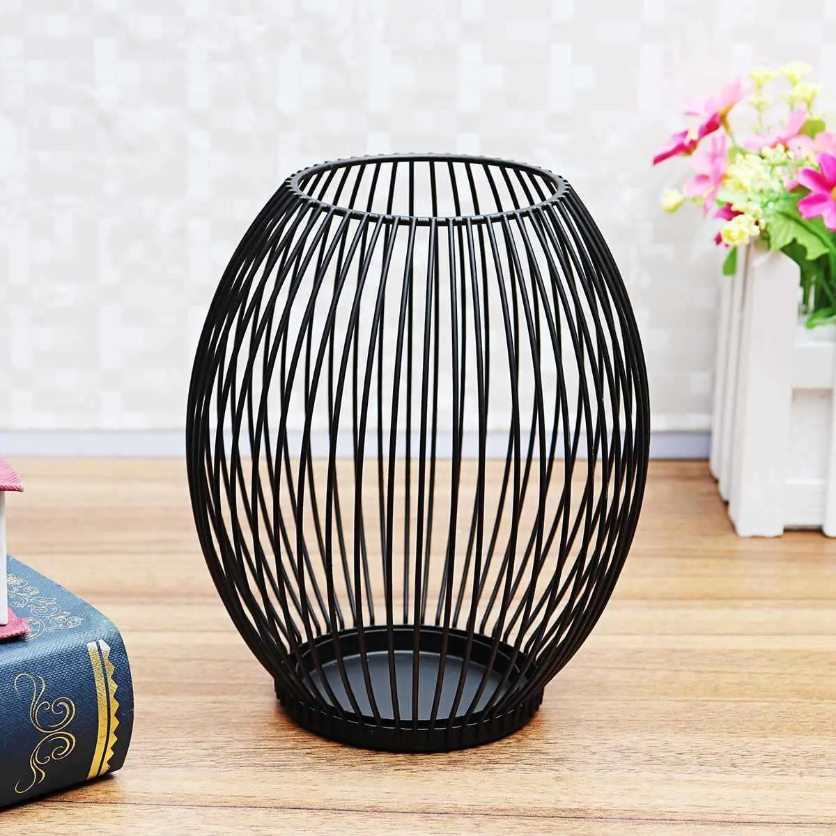 Large Black Metal Hollow Out Metal Iron Candle Holder Cage Articles Candlestick Hanging Lantern without LED Light Decor Gifts SH190924