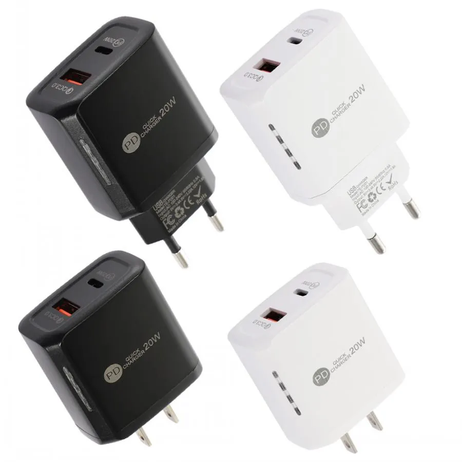 Chargeur rapide PD 20W USB LED C, prise EU US QC 3.0, 2 ports, adaptateur mural de Charge pour Iphone 11 12 13 pro Max Samsung Huawei, haute qualité