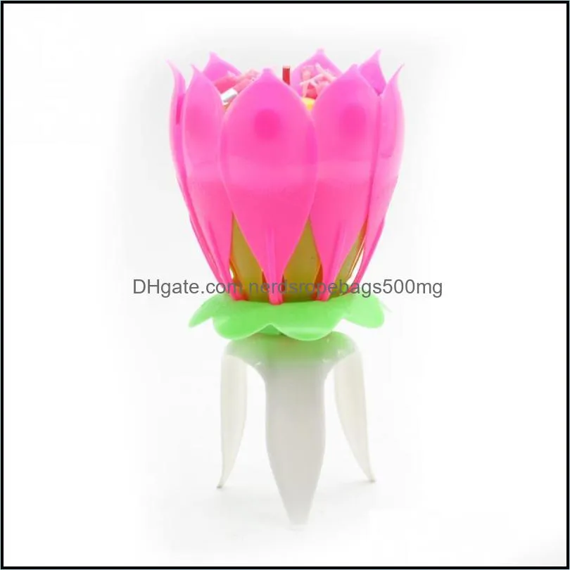 Lotus Flower Candle Single-layer Music Candle Lotus Candles Birthday Candle Party Cake Music Sparkle Cake candles