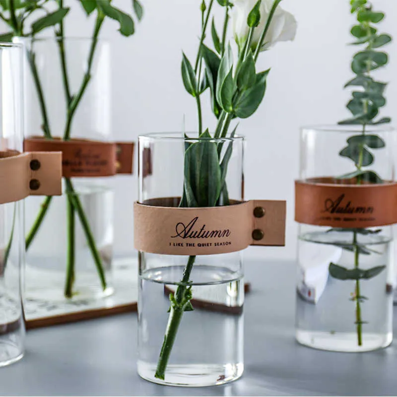 CuteLife Nordic Trasparente Fiore Vaso di vetro Soggiorno Tavolo da fiori Vaso di vetro Decorazione domestica Vaso per piante idroponica acqua 210623